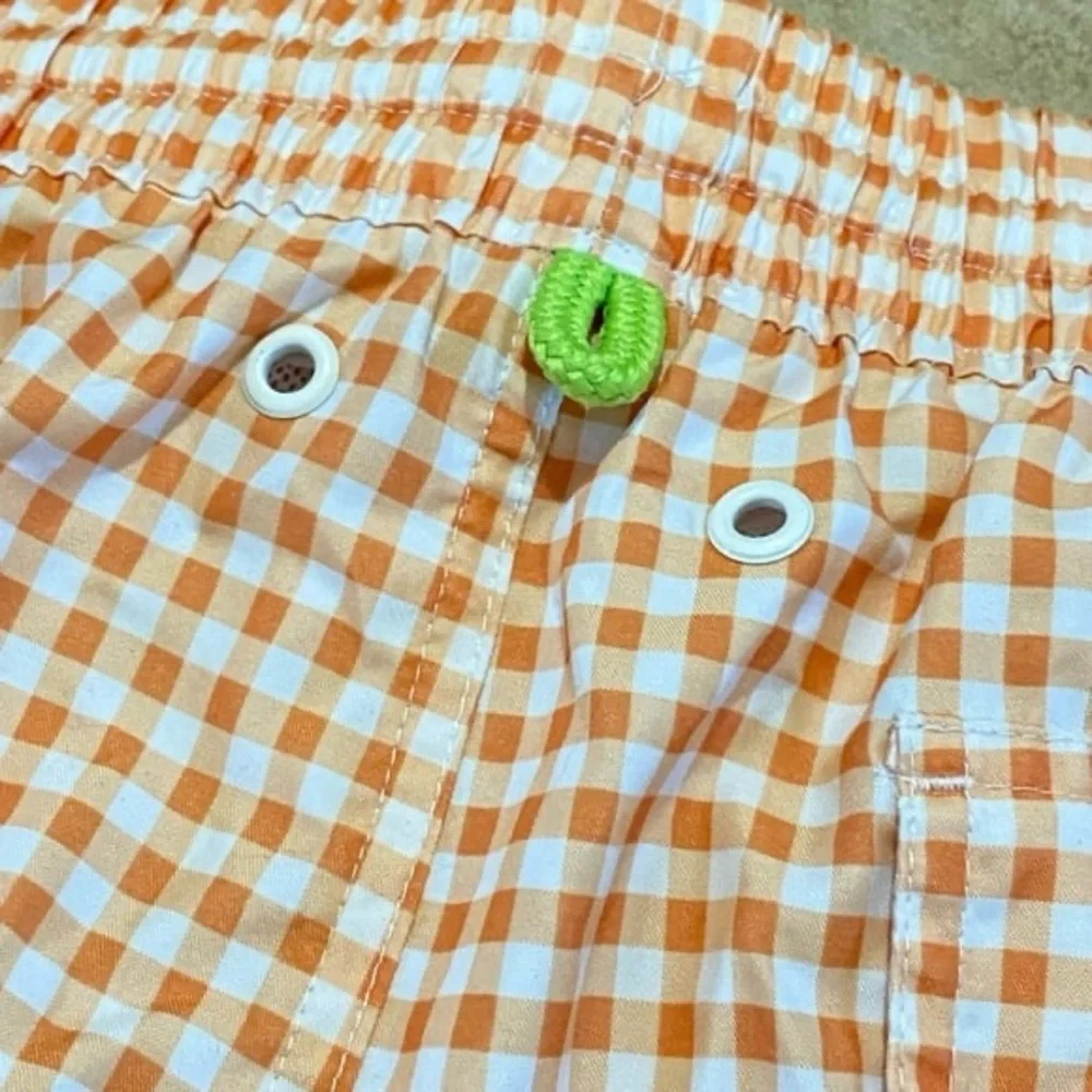 TailorByrd Mens Swim Trunks Large Orange White Gingham 6” Inseam Lined Pockets